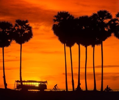 Silhouettes of a moped