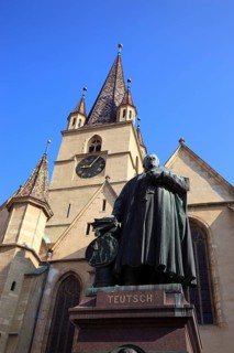 Protestant Parish Church and statue of Friedrich Teutsch