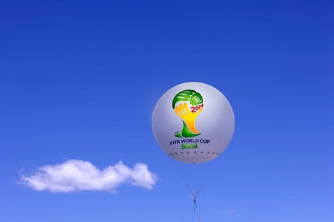 Tethered balloon with the FIFA logo of the Football World Cup 2014 in Brazil
