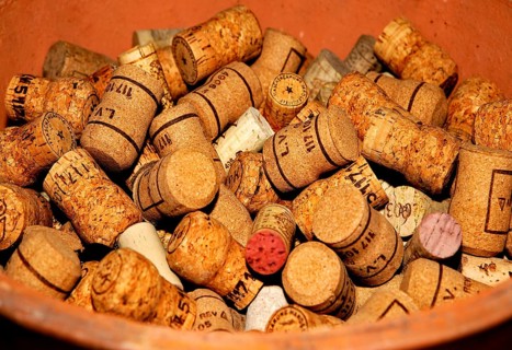 Collection of champagne corks in a bowl