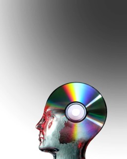 Glass head superimposed on a blank CD