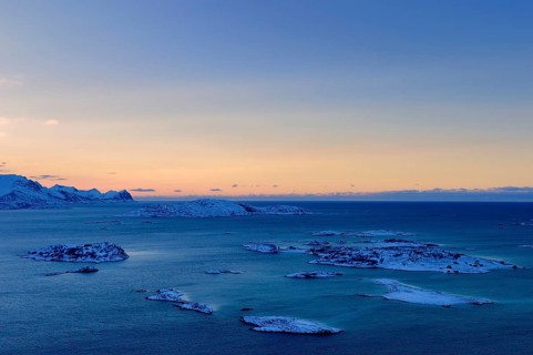 Fjord with islands during the blue hour