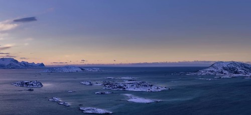 Fjord with islands during the blue hour