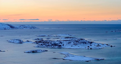 Fjord with islands during the blue hour