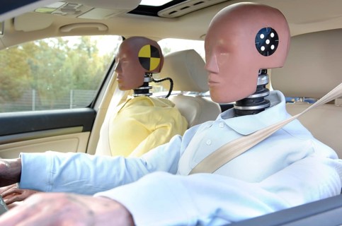 Crash test dummies in a car