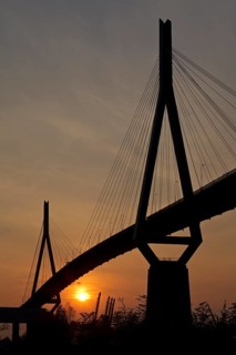 Koehlbrandbruecke bridge at sunset