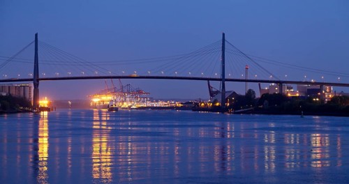 Koehlbrandbruecke bridge in the evening light