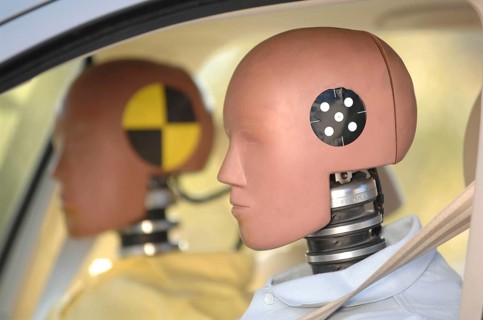 Crash test dummies in a car