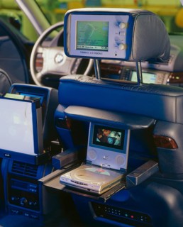 Headrest in a BMW with a built-in monitor with internet access