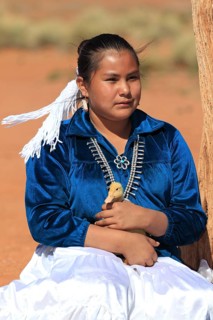 Navajo Indian woman holding a duckling