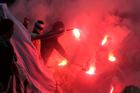 Gladbach fans lighting firecrackers