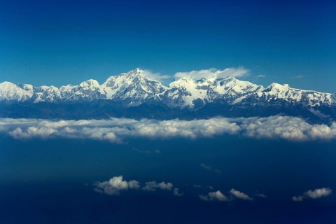 Mountain range of the Himalayas from a plane