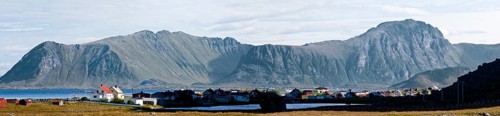 Mountain landscape near the city of Eggum on the North Sea