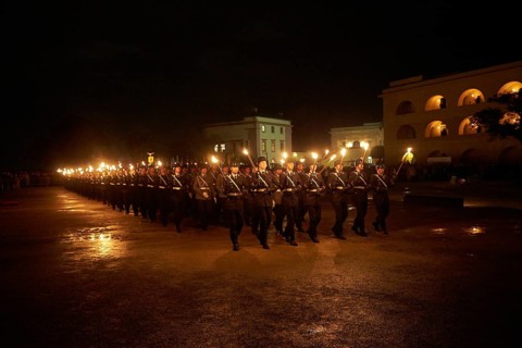 Farewell ceremony of the Heeresfuehrungskommando or German Army Command with a Grossem Zapfenstreich or Grand Tattoo military ceremony from Koblenz
