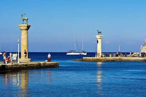 Harbour entrance of Rhodes with Elafos and Elafina