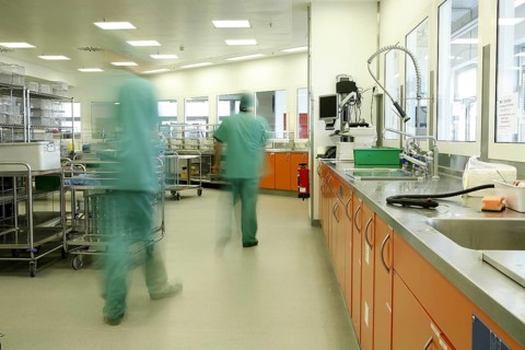 Workplace in the disinfecting department in a large hospital