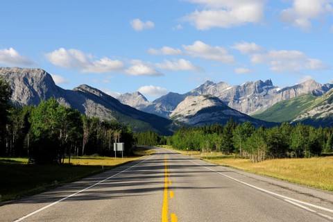 Highway 40 through Kananaskis Country with the foothills of the Rocky Mountains