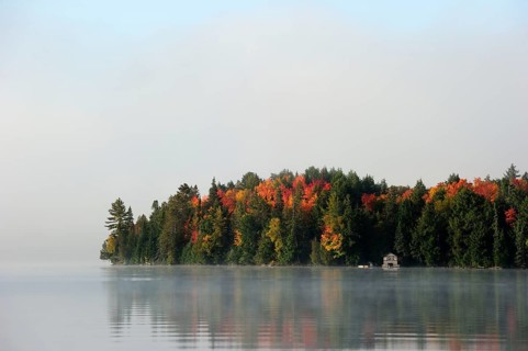 Colourful autumnal woods on the Lake of Two Rivers
