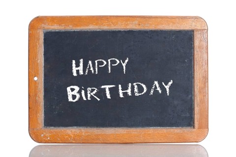Old school blackboard with the words HAPPY BIRTHDAY