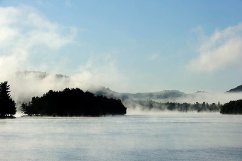 Steam clouds moving across Lac Tremblant