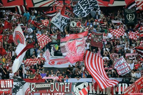 Fan block of Fortuna Ultras in Duesseldorf's ESPRIT arena