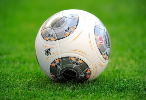 The new Adidas Bundesliga football on the pitch