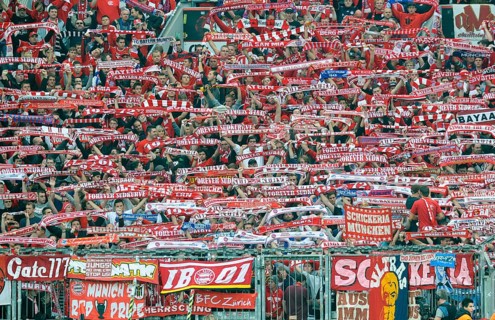 Bayern fans displaying their scarves