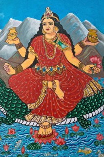 Mother Goddess Ganga painted on the wall of a house on the banks of the Ganges River
