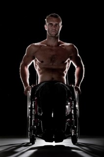Muscular wheelchair user with a bare chest