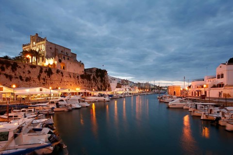 City hall and harbour at dusk