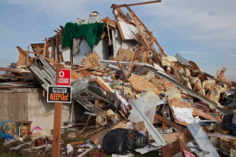 Debris from destruction of a seaside community by Hurricane Sandy