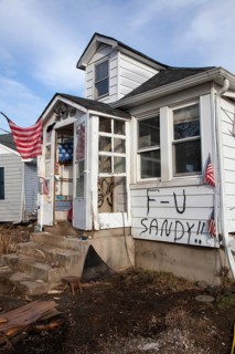 A house heavily damaged by Hurricane Sandy