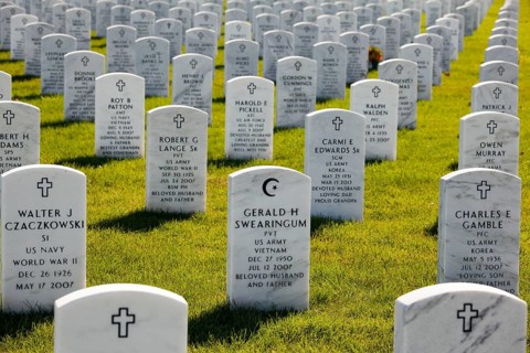 The Islamic star and crescent symbol on a tombstone