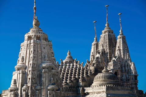Domes and Shikhara towers at a temple complex on the holy mountain Shatrunjaya