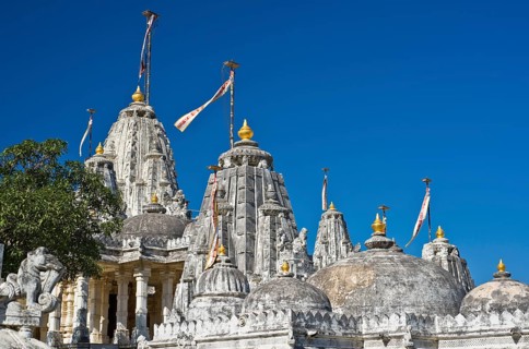 Domes and Shikhara towers of the temple complex on the holy mountain of Shatrunjaya