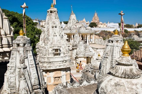 Domes and Shikhara towers of the temple complex on the holy mountain of Shatrunjaya