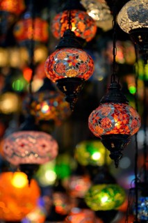 Typical stained glass lanterns or lamps