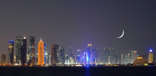 Night skyline of Doha with the Al Bidda Tower
