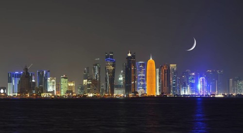 Night skyline of Doha with the Al Bidda Tower