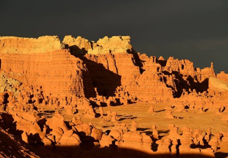 Eroded hoodoos and rock formations of Entrada Sandstone in the morning light