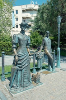 Bronze monument Anton Chekhov and Lady with the Dog