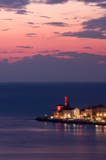 Cityscape of Piran in the evening