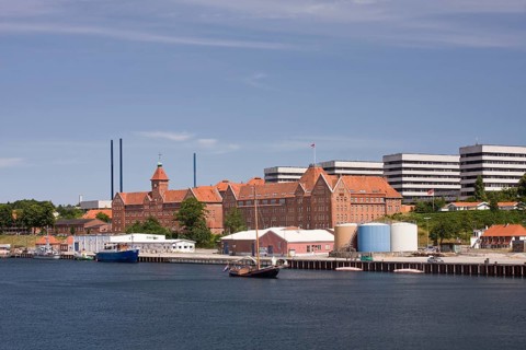 Boats at the harbour entrance to the port of Sønderborg