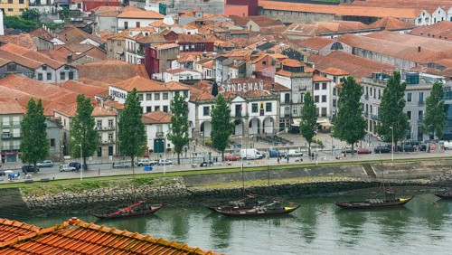 View over the Douro or Duero River towards the Gaia district
