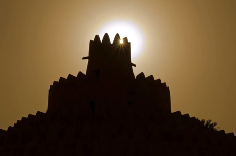 Silhouette of a tower of the Al Ain Palace Museum or Sheikh Zayed Palace Museum