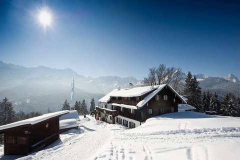 Snowy landscape and mountain inn