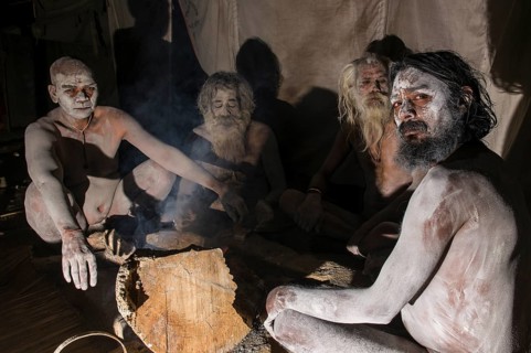 Four newly initiated Shiva sadhus from Avahan Akhara