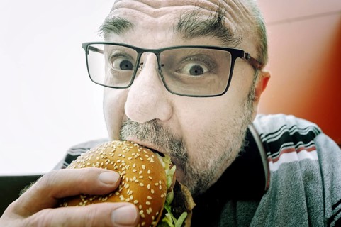 Man eating a hamburger