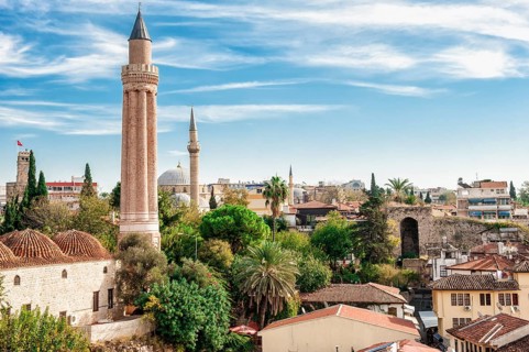 Yivli Minare Mosque and the old city