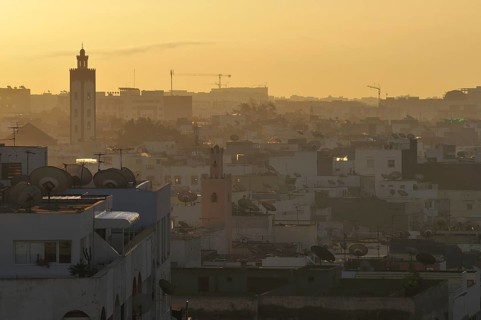 View over the city at dusk